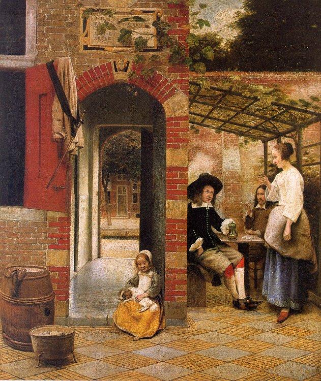 Pieter de Hooch Courtyard with an Arbor and Drinkers